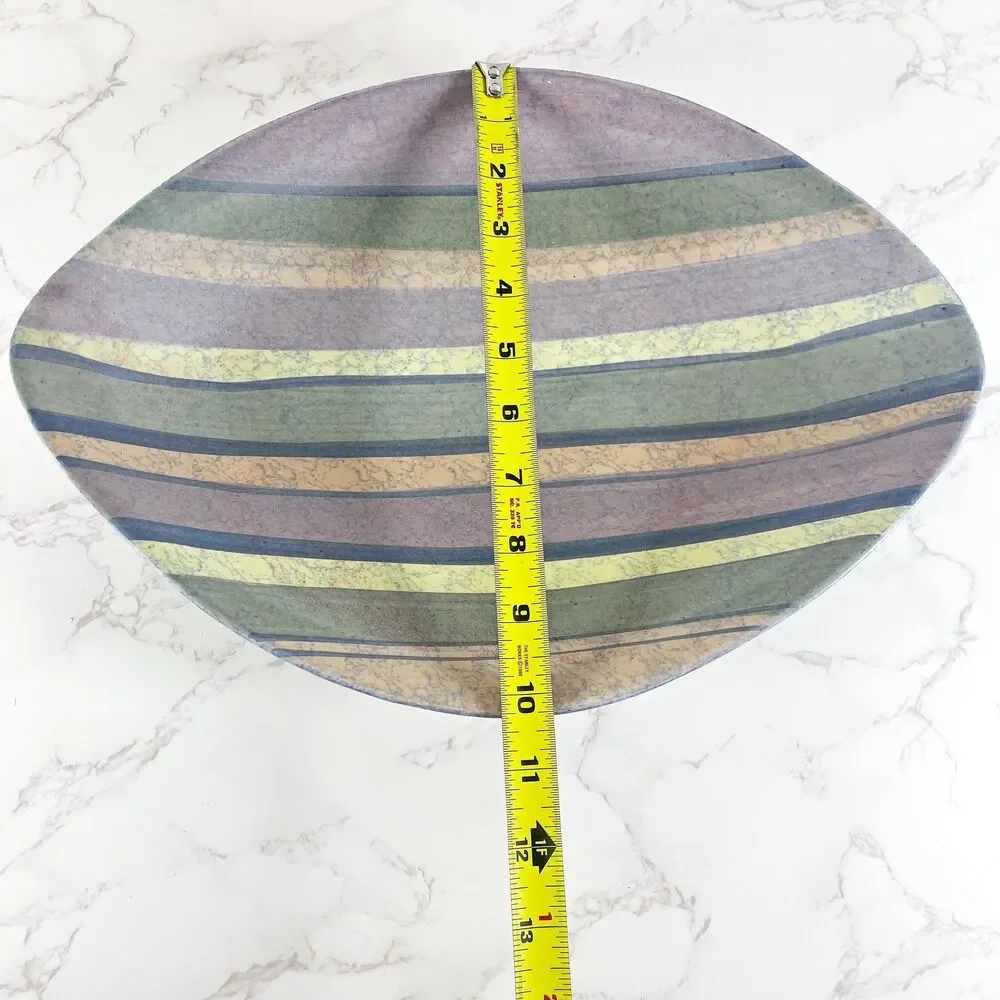 Vintage Madeline Originals Pottery Mid Century Modern Large Striped Navette Dish